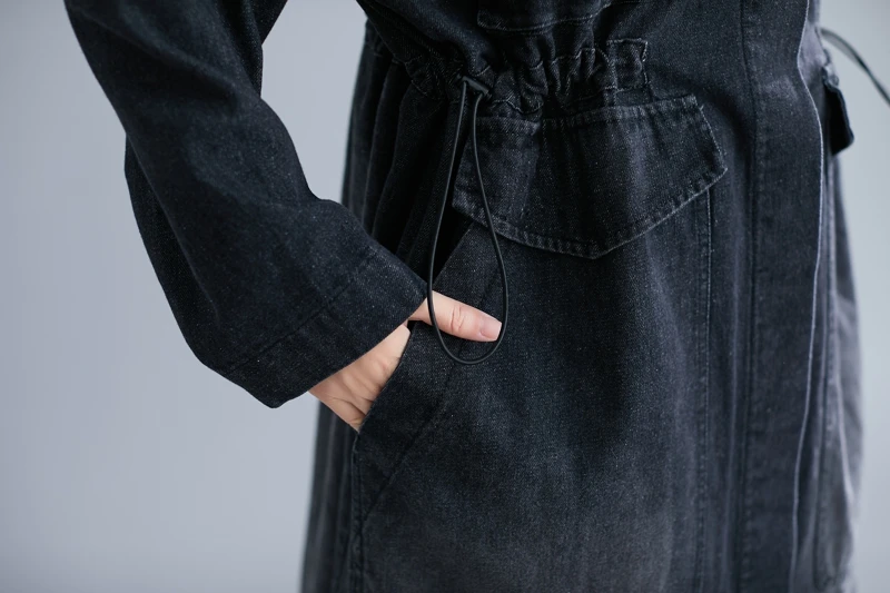 Женский джинсовый кардиган стоячий воротник большие размеры Свободные повседневные джинсы ветровка Highstreet оверсайз синий черный стильный пиджак