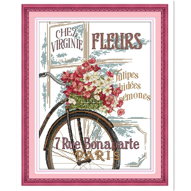 

Flowers And Bicycle Embroidery Cross Set Needlework Painting Chinese Counted Cross Stitch Pattern 11CT 14CT Printed On Canvas