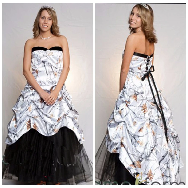 2017 Sweetheart Sexy Lace Up Back White Camo Wedding Dress Black