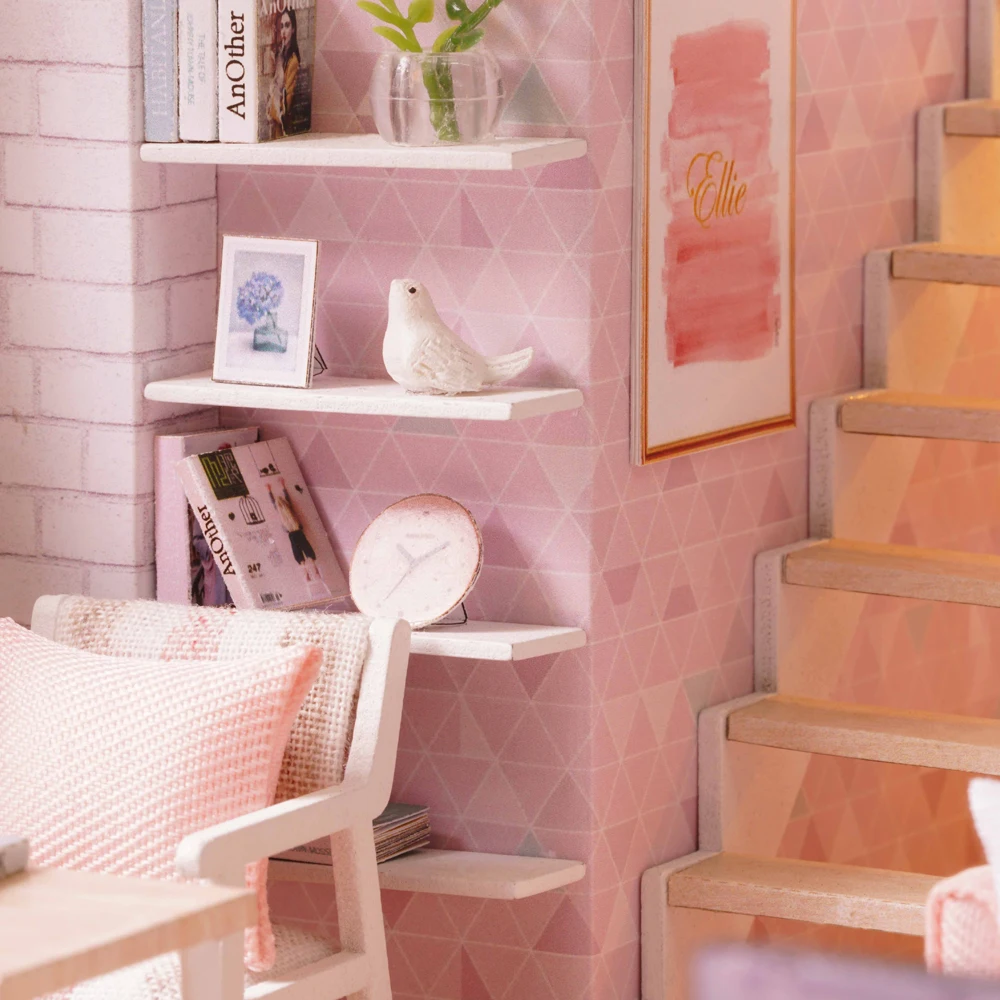 DIY Мини Loft набор для кукольного домика реалистичные 3D розовый деревянный Home Decor светодиодный Рождественские огни детей подарок на день рождения