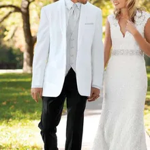 Лучшие продажи популярные белые мужские костюмы для смокингов жениха, на заказ белый смокинг, 2 кнопки заостренный лацкан мужские костюмы