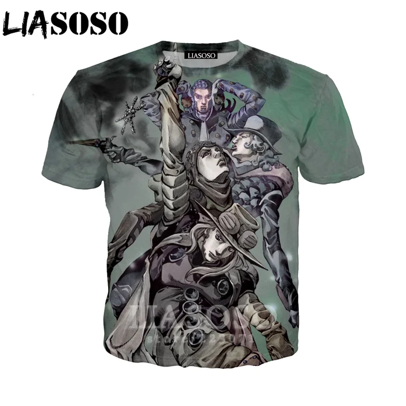 

LIASOSO Summer Men Women Kujo Jotaro Sweatshirt 3D Print Anime JoJo Bizarre Adventure T Shirt Short Sleeve Top Pullover B051-02