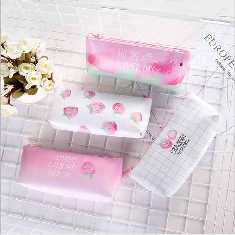 

Strawberry pencil case Leather PU estuche escolar Kawaii kalem kutusu school supplies pencilcase trousse scolaire stylo