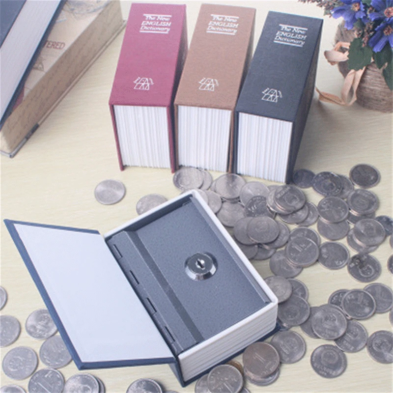 F Money Locker Cash Coffer Jewelry Lockbox with Key Dictionary Book Shaped Safe Deposit Box 