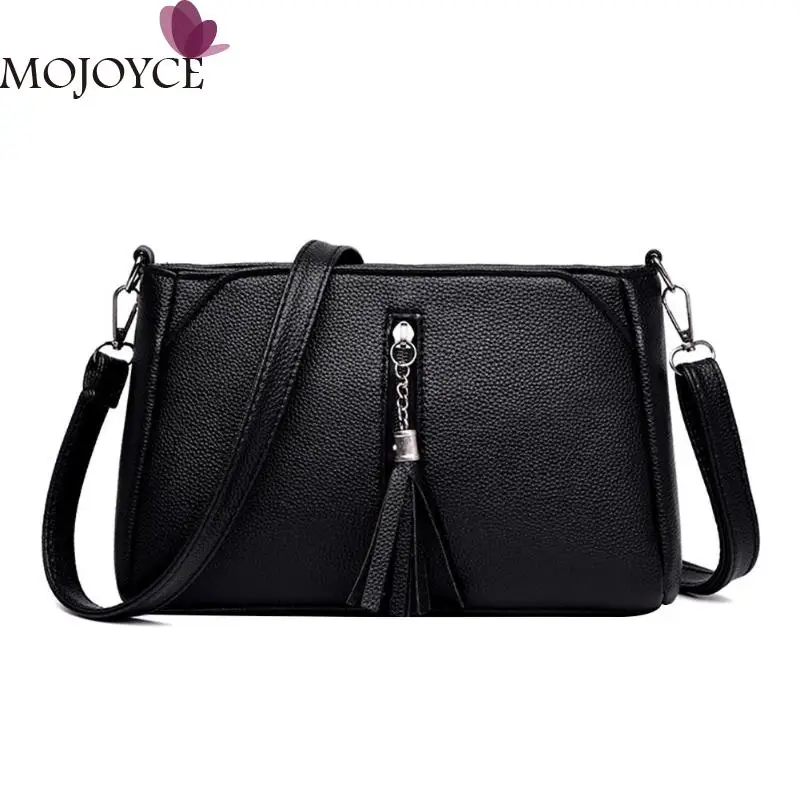 cheap Ladies Luxury Casual Solid Color Shoulder Messenger Handbags Women PU Leather Small Tassel Zipper Crossbody Bags bolsa feminina