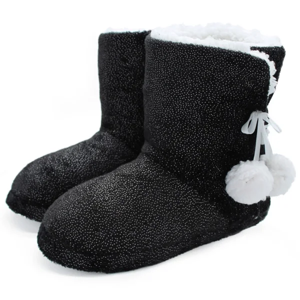 Зимние женские меховые теплые плюшевые тапочки; удобная женская домашняя обувь из хлопка; женские домашние тапочки; нескользящая обувь; Botas - Цвет: Черный