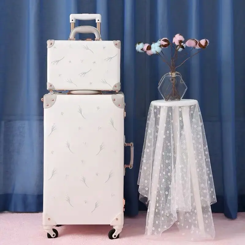 Retro Dandelion Handmade Travel Bag Rolling Luggage sets 12"20"22"24"26"inch Women Trolley Suitcases handbag on Wheels