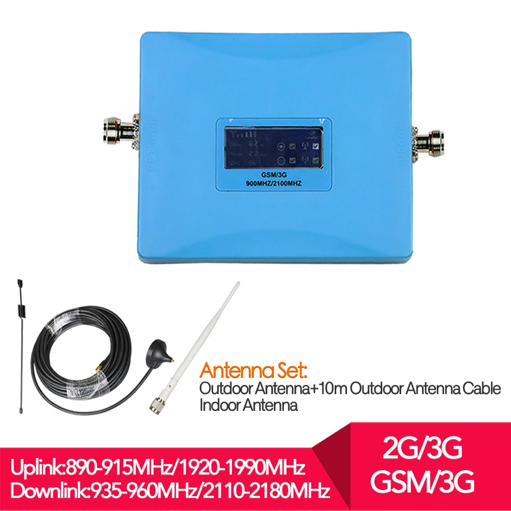 

LCD Display full set W-CDMA UMTS 2100MHz GSM 900Mhz Dual Band Cell Phone Signal repeater 2G 3G booster Antenna for mobile phone