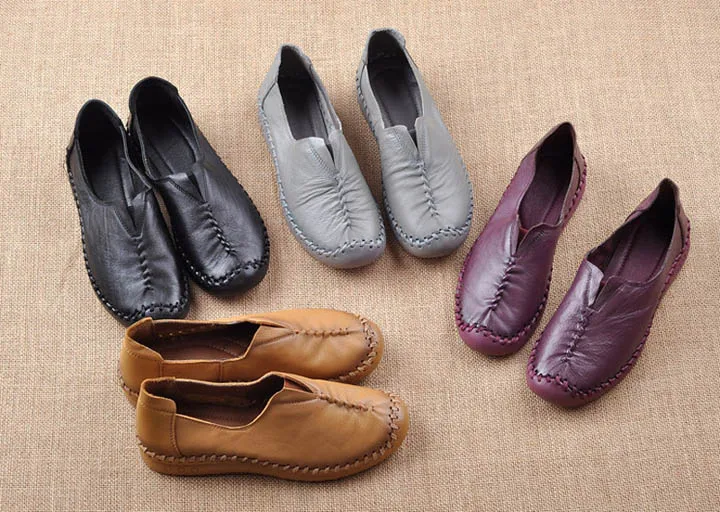 Brief Style Loafers Women Handmade Flat Shoes Genuine Leather Leisure Ladies Shoes Soft Sewing Woman Causal Work Flats Size 40 (5)