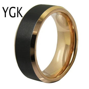 

YGK Tungsten Rings Fashion Jewelry Women's Wedding Band Rose Gold With Black Rings Mens Rings Anniversary Engagement Rings