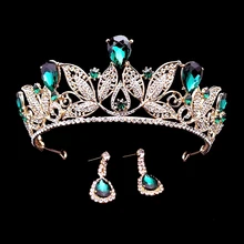 1 комплект, Зеленые хрустальные свадебные диадемы, головная повязка королевы, винтажная диадема, маскарадные Стразы в стиле барокко, Свадебные короны, аксессуары для волос невесты