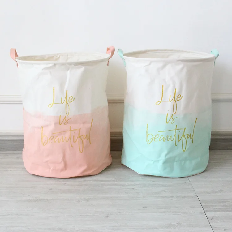 

Portable Laundry Basket Contrast Gold Letter Pattern Large Laundry Hamper Bag Canvas Clothes Storage Baskets Home Clothes