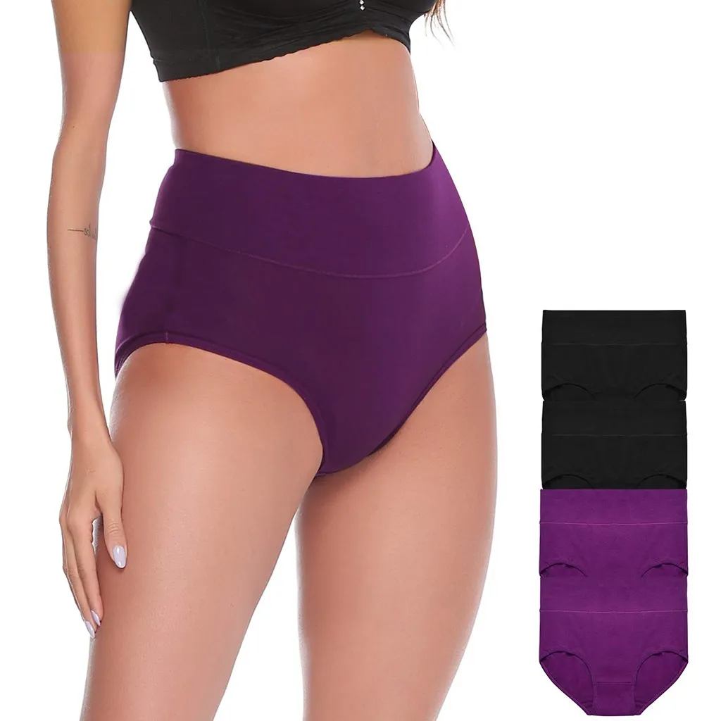 

MUQGEW Women 4PC Briefs Solid Color Soft Cotton High Waist Stitching Briefs Super Soft Comfortable Ladies Briefs NEW
