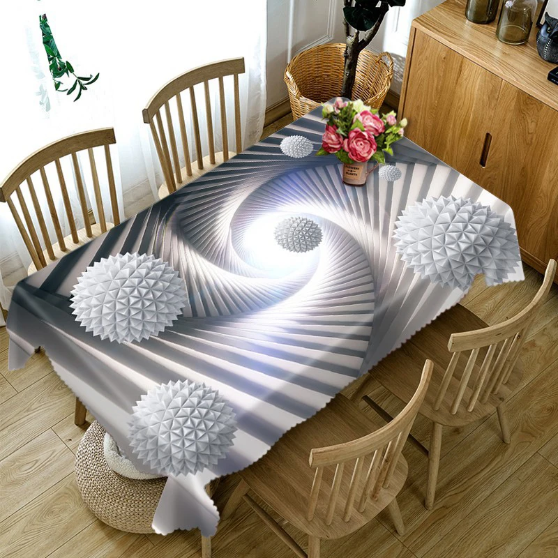  2019 New Polyester Cotton 3D Tablecloth Black white stripes Pattern Dustproof Dining table cloth We