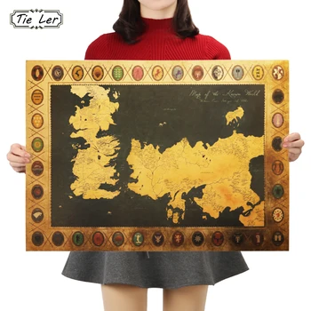 

TIE LER Game of Thrones Map Vintage Kraft Paper Poster Interior Bar Cafe Decorative Painting Wall Sticker 70X51cm