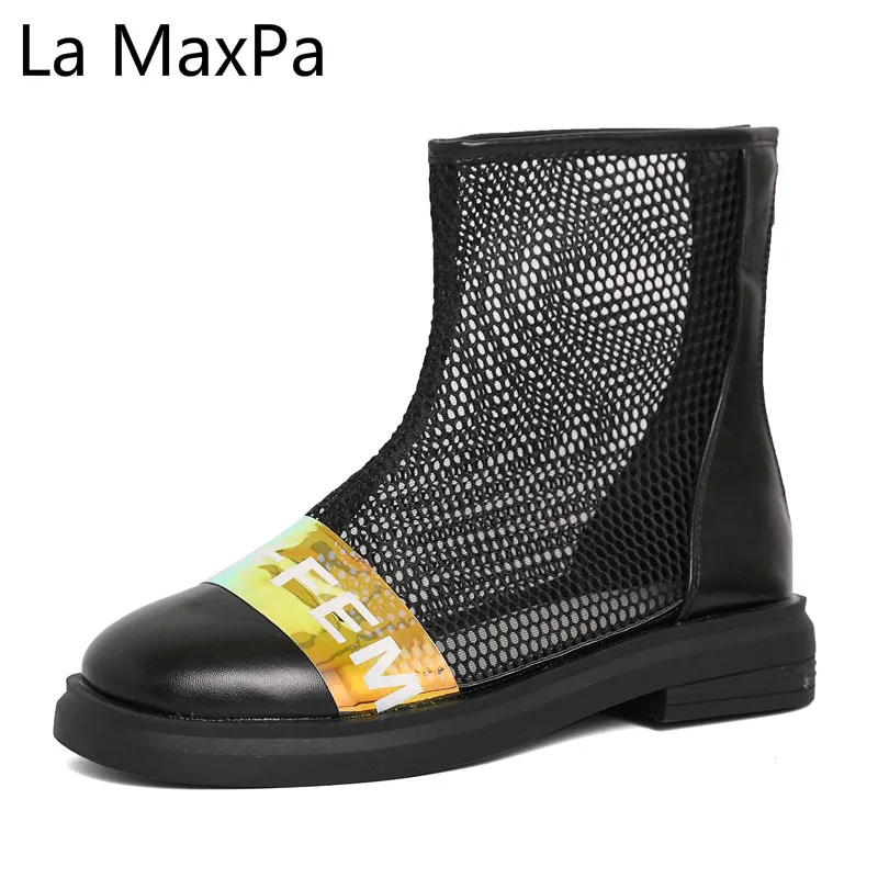 

Spring Summer New Women Shoes Fashion Round-headed Flat-bottomed Martin Boots Air-permeable Hollowing Out High-help Boots B2