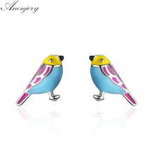 Anenjery срезанные маленькие глазурованные 925 пробы с птицами серебряные серьги для женщин девушек Новая мода S-E723