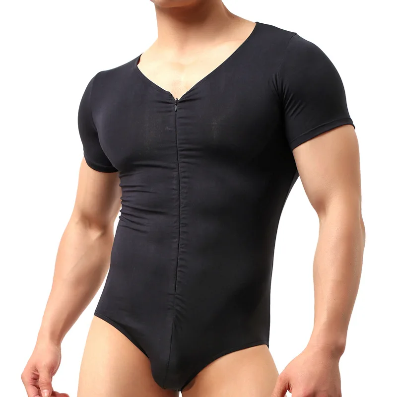 NEW Sexy Bodysuits Men Underwear Sexy Soft Teddies Zipper Design Gay Man Body Suit Wrestling t-shirts Dropshipping