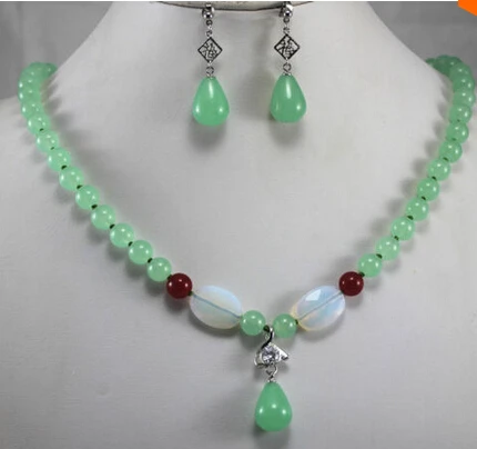 

New Design 2 Styles 8mm Green/Red stone Earring Necklace Pendant Set>new jewelry Quartz Crystal Women Wedding