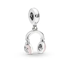 Fit Pandora браслет кулон в форме наушников Шарм Сердце украшенный розовый муфта классический логотип DIY женщин серебро 925 ювелирных изделий FL932