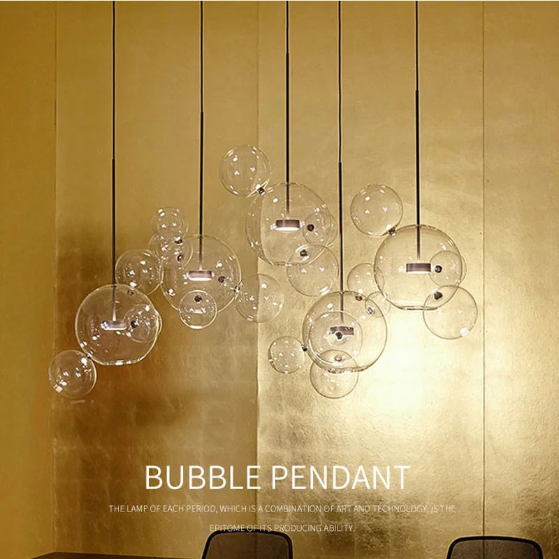

14 Heads New Nordic Designer Studio Led Living Room Pendant Light Bar Restaurant Hotel Art Glass Ball Bubbles Light Fixtures
