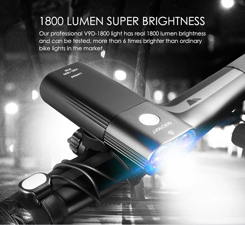 Sale GACIRON 1800 lumen Bike Bicycle Lights Cycling LED IPX6 Waterproof Headlight Remote Switch Light USB Rechargeable Front Lights 2