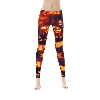 

High Waist Slim Fashion Leggings Halloween Festive Party Ladies Pumpkin Light Printed Leggings Trousers Women Warm Pants