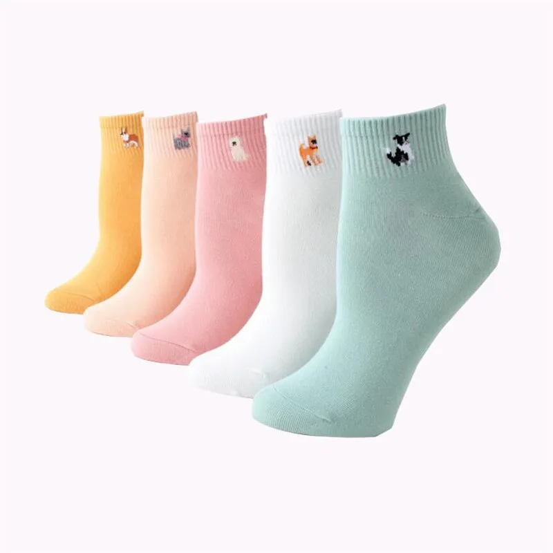 

Brand New women lovely cartoon socks 5 pairs/lot spring summer and autumn animal short socks ladies and women's cotton socks art