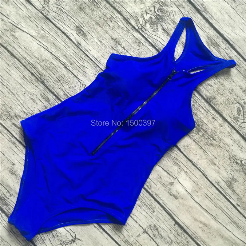 

New!Women Professional Sport Triangular Piece Swimsuit One Piece Swimwear Blue Zip Bathing Suit Brazilian Bathing Suit S to XL