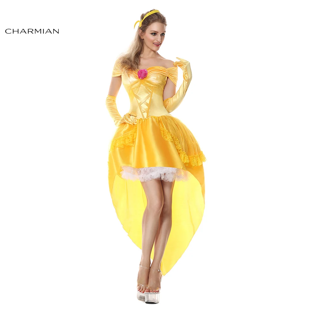 Charmian Belle Princess Anime Cosplay Costume for Women High-Low Dress Halloween Carnival Party Dress