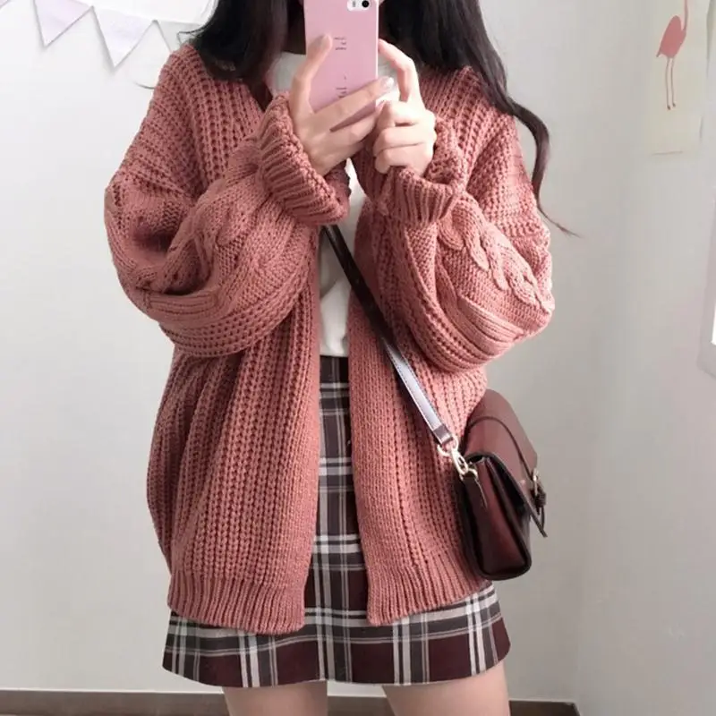 

Wholesale 2018 New Style Knitted Sweater Female Long Sleeve Loose Han Van Solid Color Lazy Wind Temperament Cardigan Coat Autumn