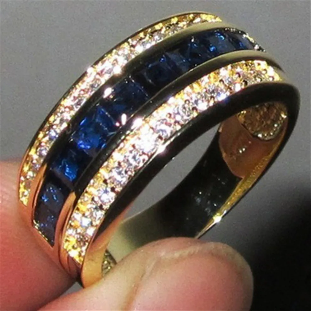 

Luxury Blue Zircon Engagement Ring Vintage 14KT Gold Filled Wedding Rings For Women Fashion Jewelry New Arrival