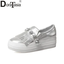 DoraTasia/ г. весенне-осенние лоферы на плоской подошве с кисточками, украшенные кристаллами, большие размеры 33-43 женская повседневная обувь на платформе