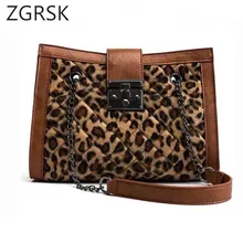

Leopard Plush Crossbody Bags For Women High Quality PU Leather Women Messenger Bags Fashion Flap Totes Chain Purses And Handbags
