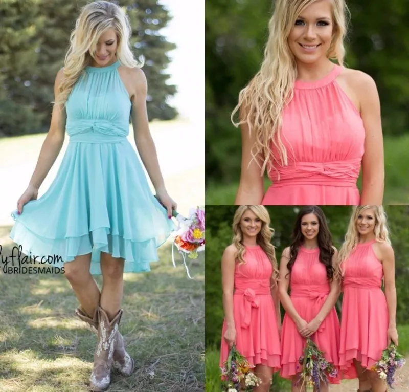 Fall Cheap Country Coral for Bridesmaid 2018 Jewel Chiffon ...