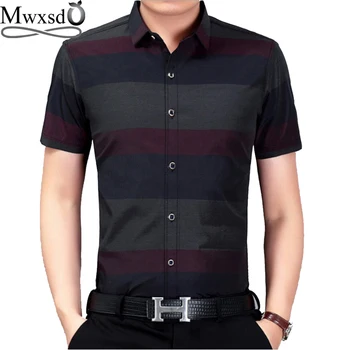 

Mwxsd brand summer men striped shirts men's short sleeve cotton fashion shirt casual slim fit fashion shirts men clothes 2018
