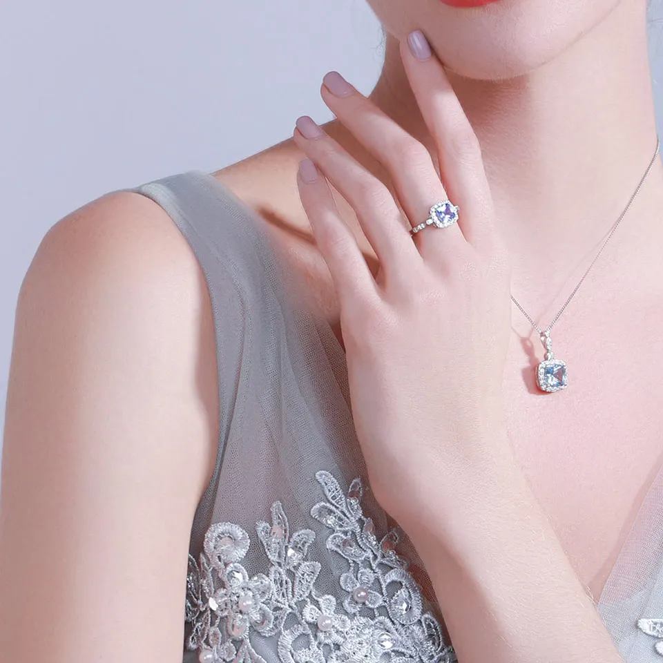 UMCHO conjunto de joyería de plata de ley 925 de cielo azul Topacio anillo colgante pendientes para las mujeres de la boda regalo de San Valentín bien joyería - 5