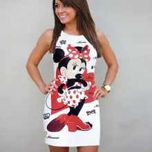 Festy Kary модное женское летнее платье, милое мини платье с рисунком из мультфильма, с круглым вырезом, без рукавов, вечерние платья-футляр для женщин
