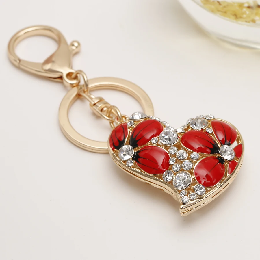 creative charm love heart key chain ring holder exquisite rhinestone