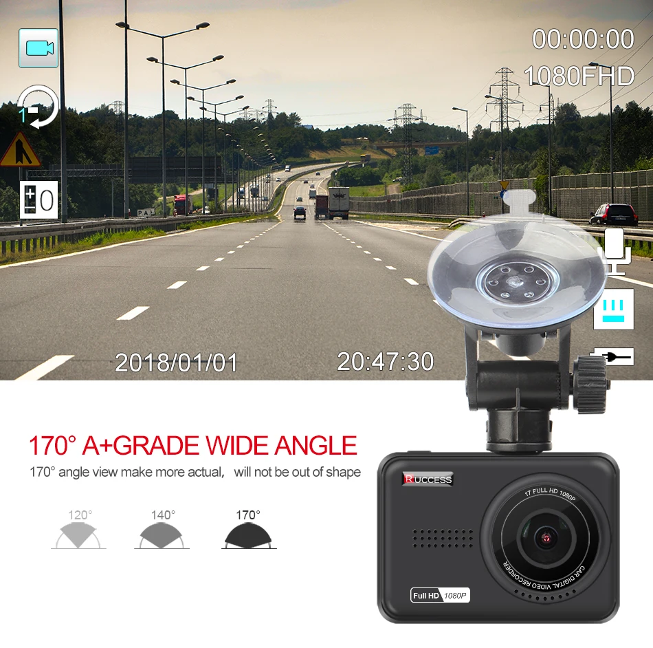 2 Ruccess H550 Dash Camera Car DVR FULL HD 1080P Novatek 96658 IMX323 WDR Parking Guard 170 Degree 2.45 inch IPS Screen