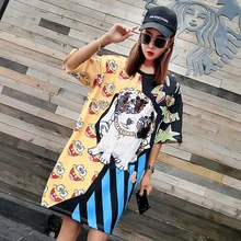 Новинка лета, Брендовое платье с цифровой печатью, с граффити, с блестками, длинная свободная тонкая женская футболка