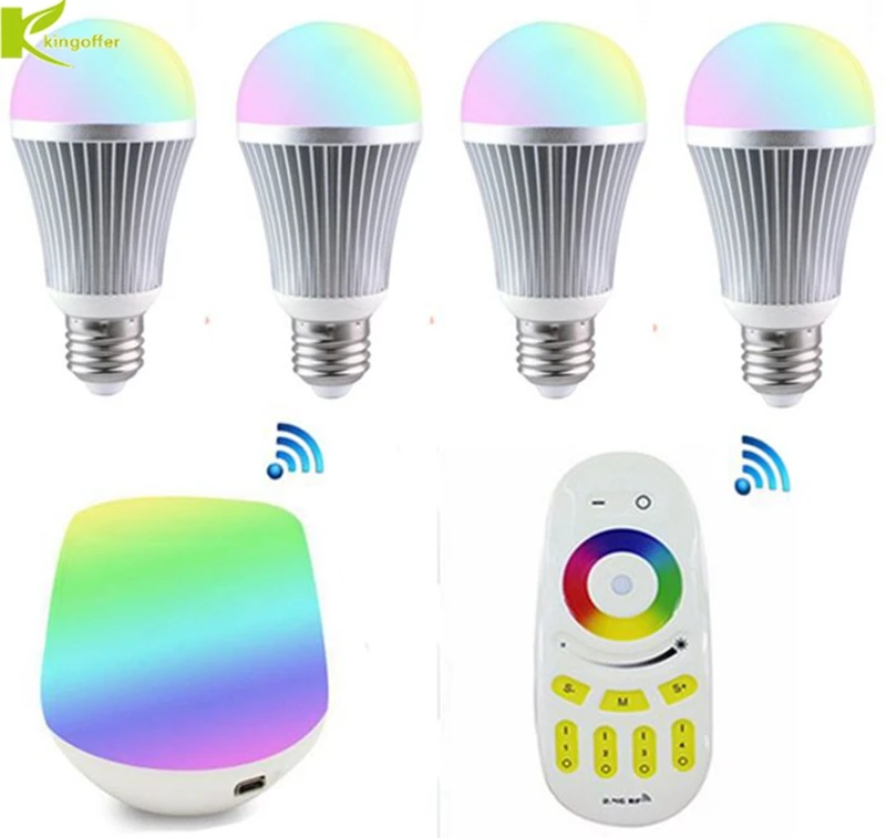 

4PCS E27 9W Milight Bulb Lamp RGBW RGBWW + Mi light Wireless Wifi Controller iBox +Mi.light 4-zone RGBW RF Remote Control