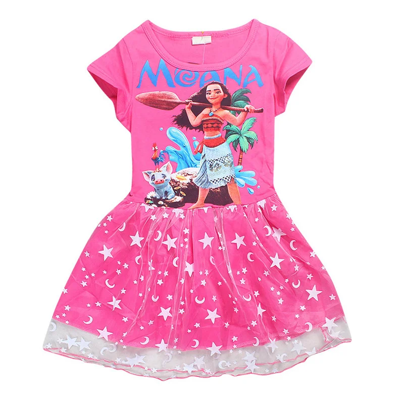 

2018 Summer Baby Girl Dress Cartoon Moana for Girls Clothes Printed Moana Pink Princess Party Dress Children Kids Clothing