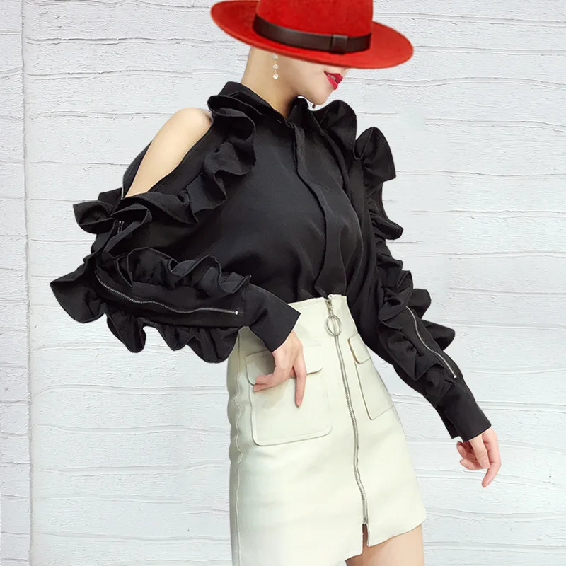 

2019 Women's Autumn New Cloth Clothes Women European and American Metal Zippers Decorative Long Sleeved Shirts Women Shirts