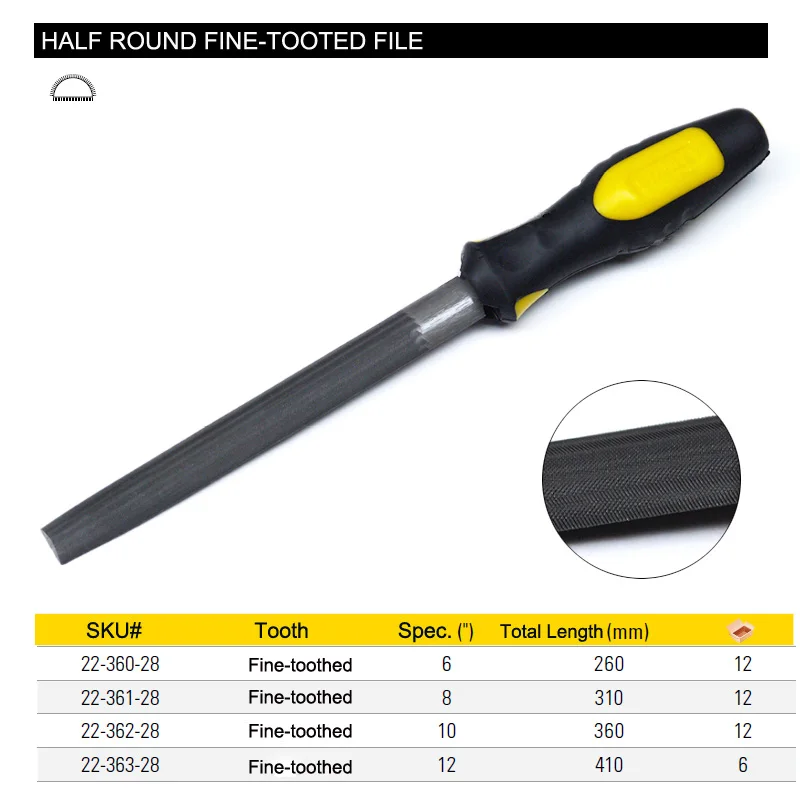 22-352 half-round fine-toothed file size