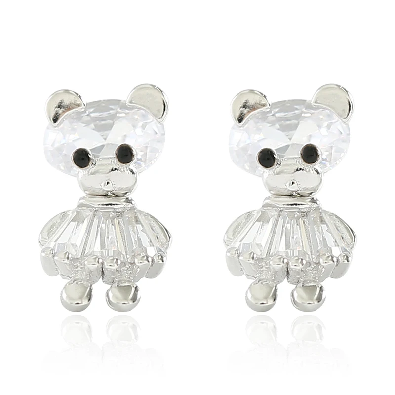 

Cute Cubic Zirconia Crystal Bear Stud Earrings For Women Girls 925 Sterling Silver New Design Animal Jewelry Accessories