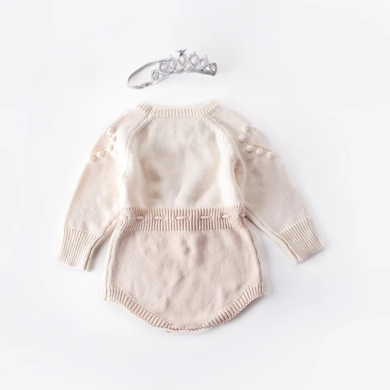 Вязаный комбинезон с длинными рукавами для маленьких девочек осенние вязаные комбинезоны для малышей, свитер хлопковая одежда принцессы для маленьких девочек Комбинезон для маленьких девочек