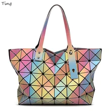 2016 issey Summer miyake rainbow geometry plaid Top-handle bags baobao luxury brand ladies hand bags big shoulder bags for woman