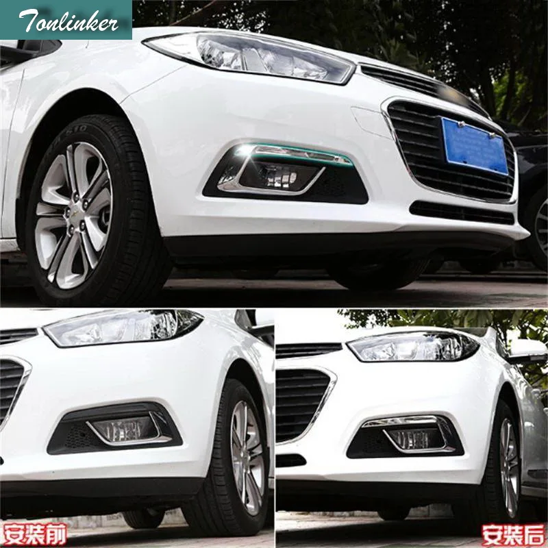 

Tonlinker 2 PCS Car Styling Stainless Steel Front Fog Lights Eyebrow Article Case Stickers for Chevrolet Cruze 2015 Accessories