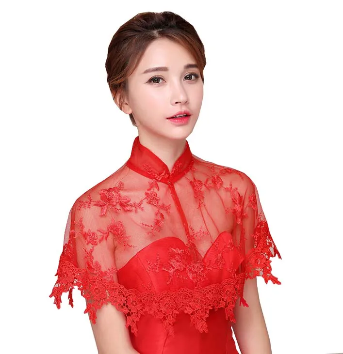 High Neck Cheongsam Bridal Dress with Lace Wrap #2